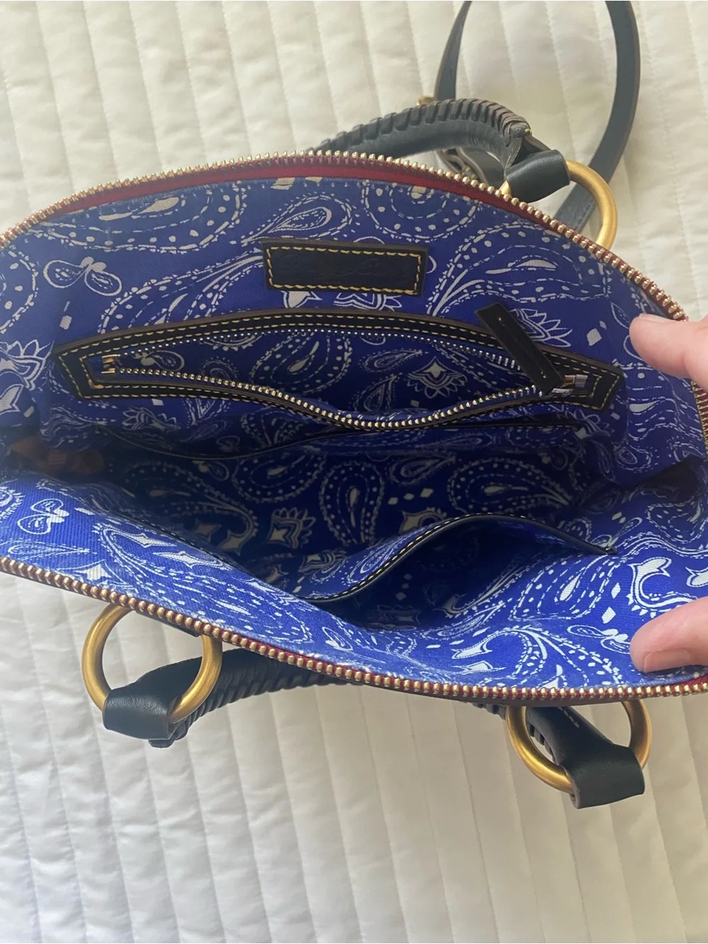 Dooney and Bourke Western Double Horseshoe Black Leather Domed Satchel